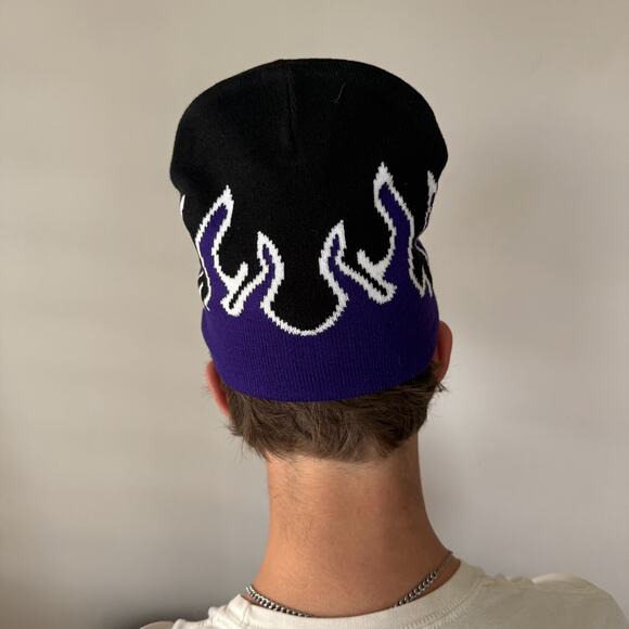 grunge gothic punk flame black and purple beanie - Picture 6 of 6
